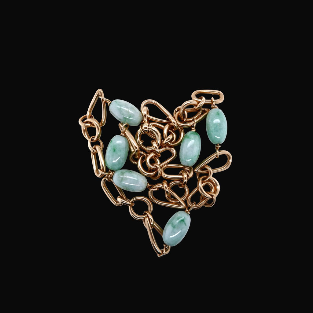 Vintage Cabochon Jadeite and Gold Chain
