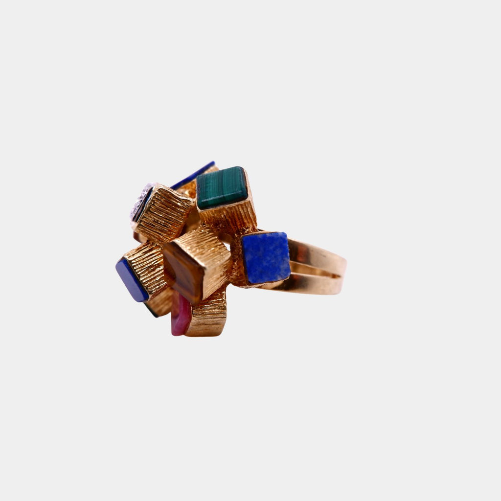 Vintage 1960's Cubist Multi Gem Ring