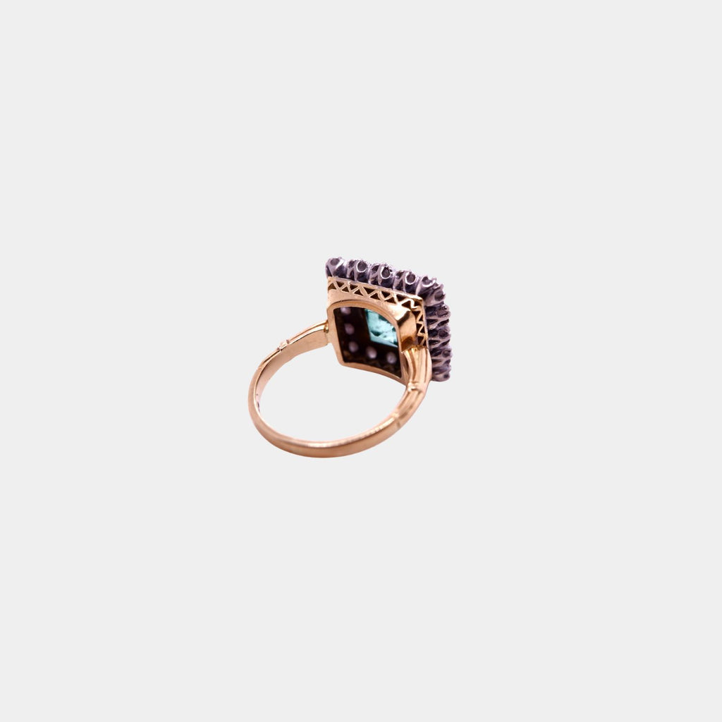 Vintage Square Cut Colombian Emerald and Diamond Ring