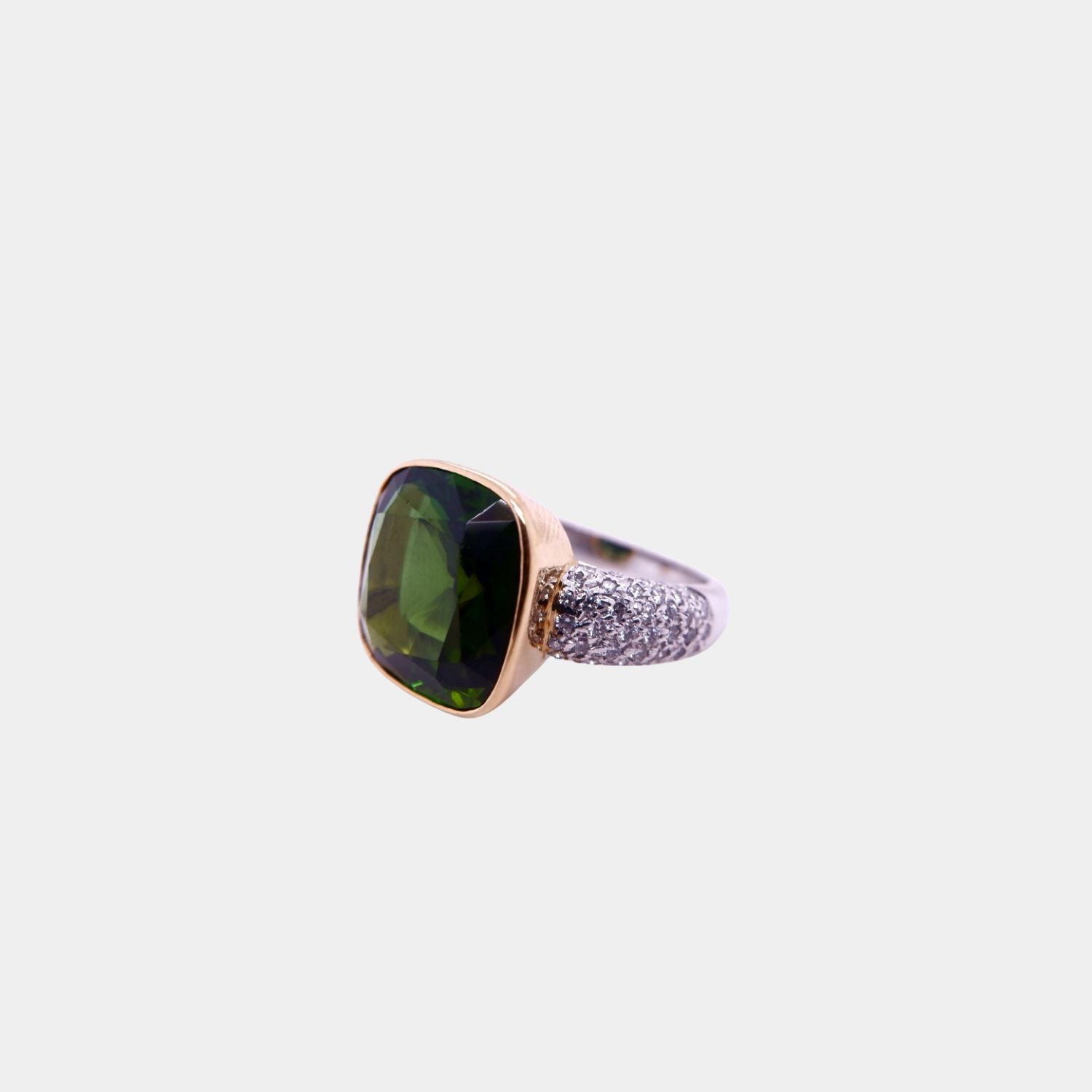Tourmaline and Diamond-Encrusted Ring in 18ct Yellow and White Gold