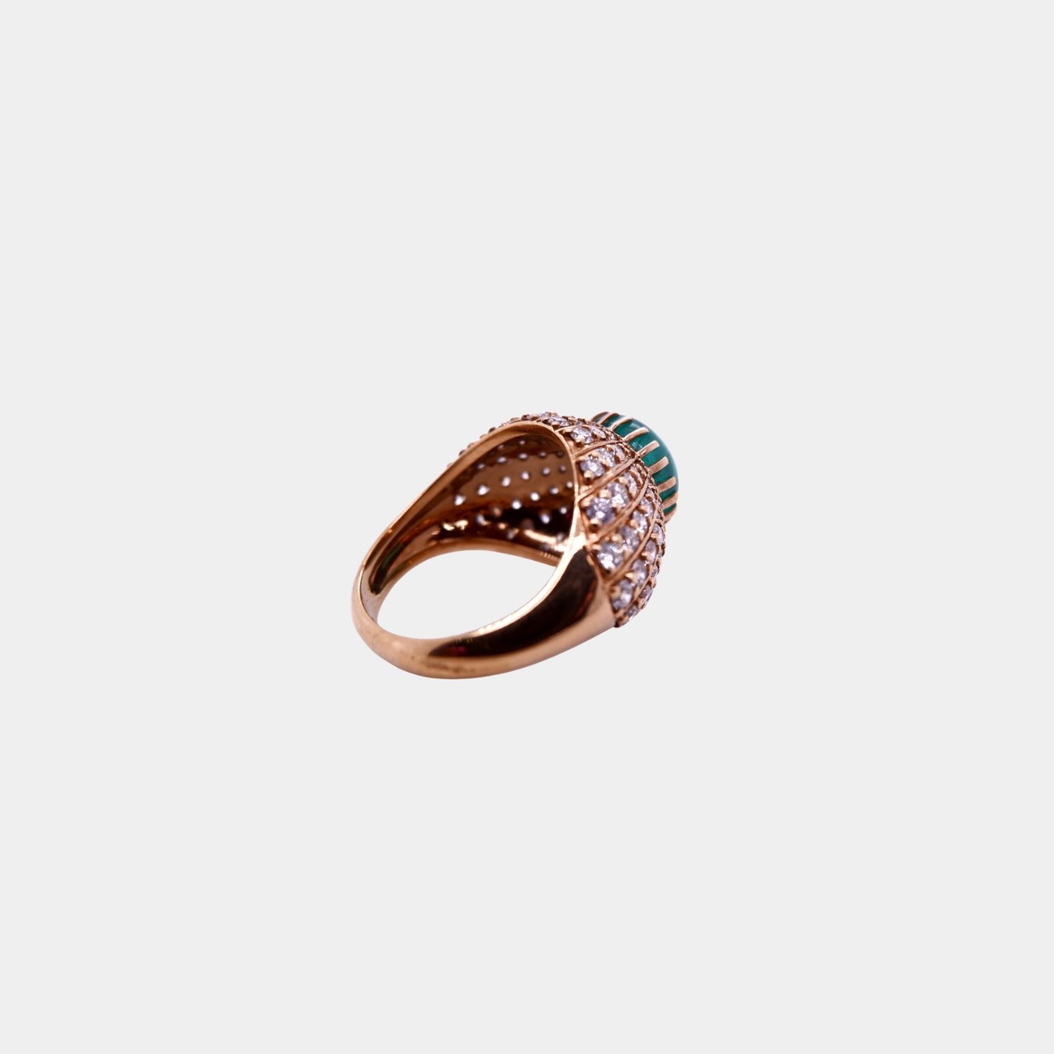 Vintage 1960s Cabochon Emerald and Diamond Ring
