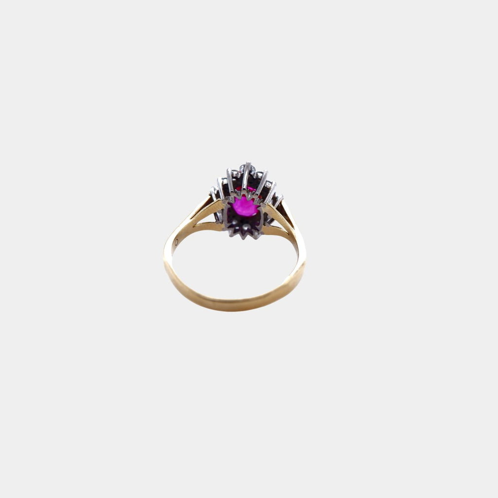 Vintage Natural Burma Ruby, Diamond and 18ct Yellow and White Gold Ring