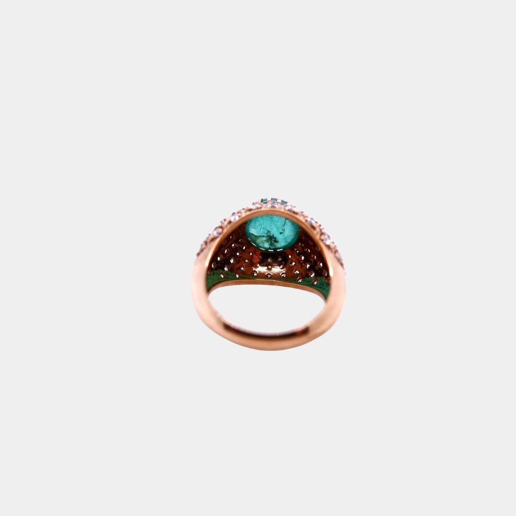 Vintage 1960s Cabochon Emerald and Diamond Ring
