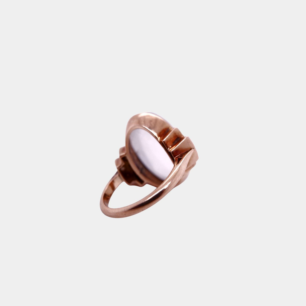Vintage 1930's Large Cabochon Moonstone and Seed Pearl Ring