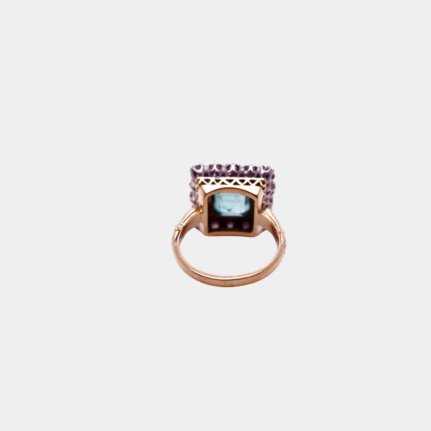 Vintage Square Cut Colombian Emerald and Diamond Ring