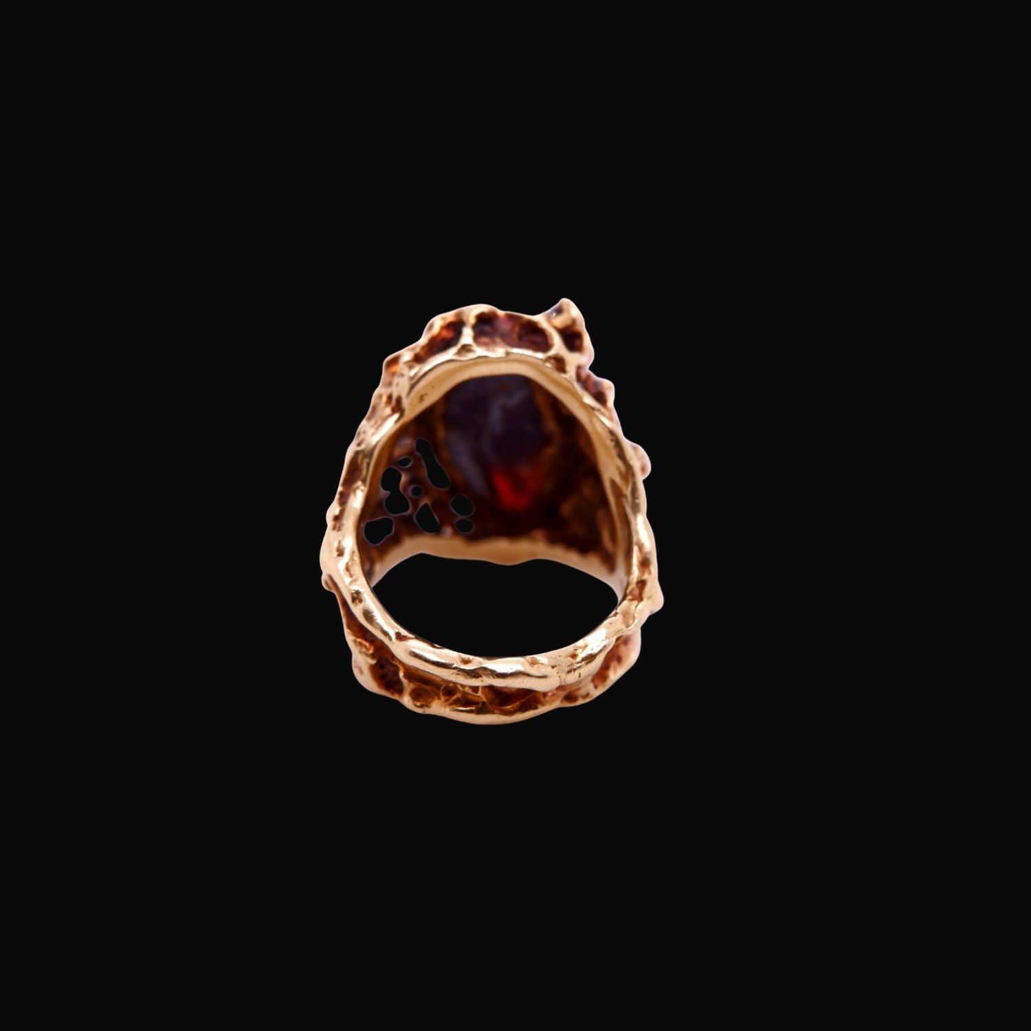 Vintage Modernist Cabochon Fire Agate and 18ct Yellow Gold Ring