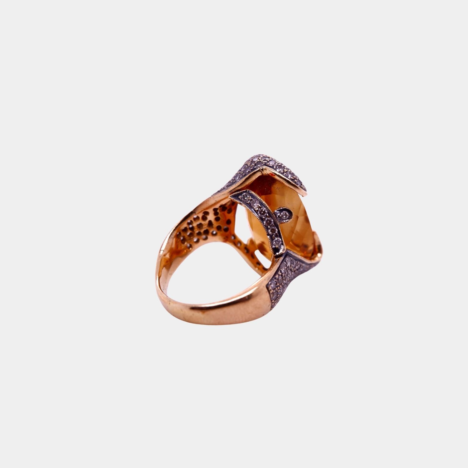 Citrine and Diamond-Encrusted 'Fang' Ring in 18ct Yellow Gold