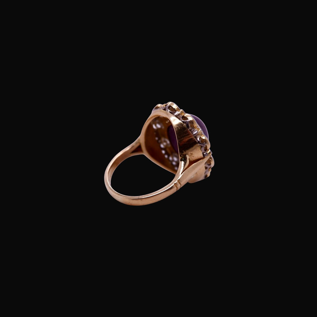 Cabochon Ruby and Diamond Cluster Ring