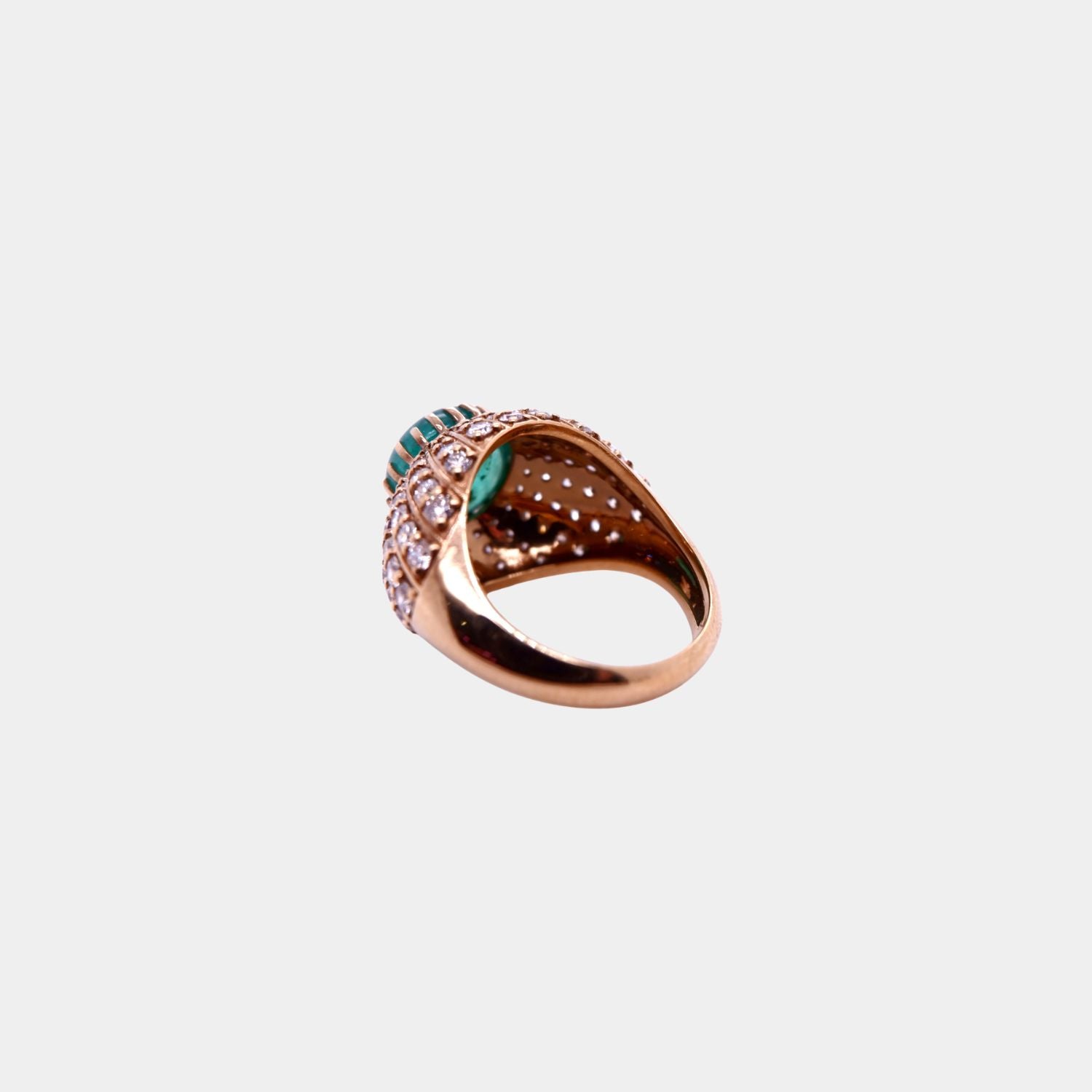 Vintage 1960s Cabochon Emerald and Diamond Ring