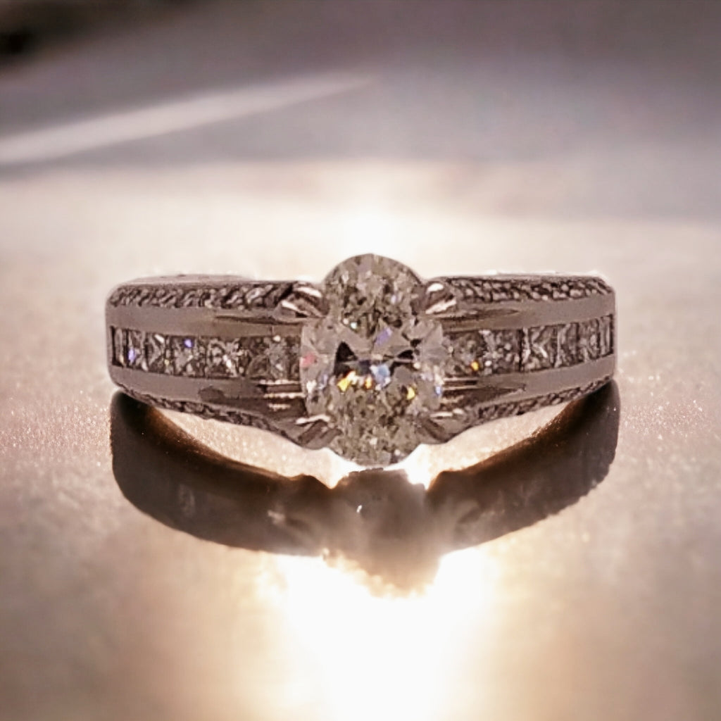 Platinum Ring set with Oval Cut Diamonds by Verragio, New York