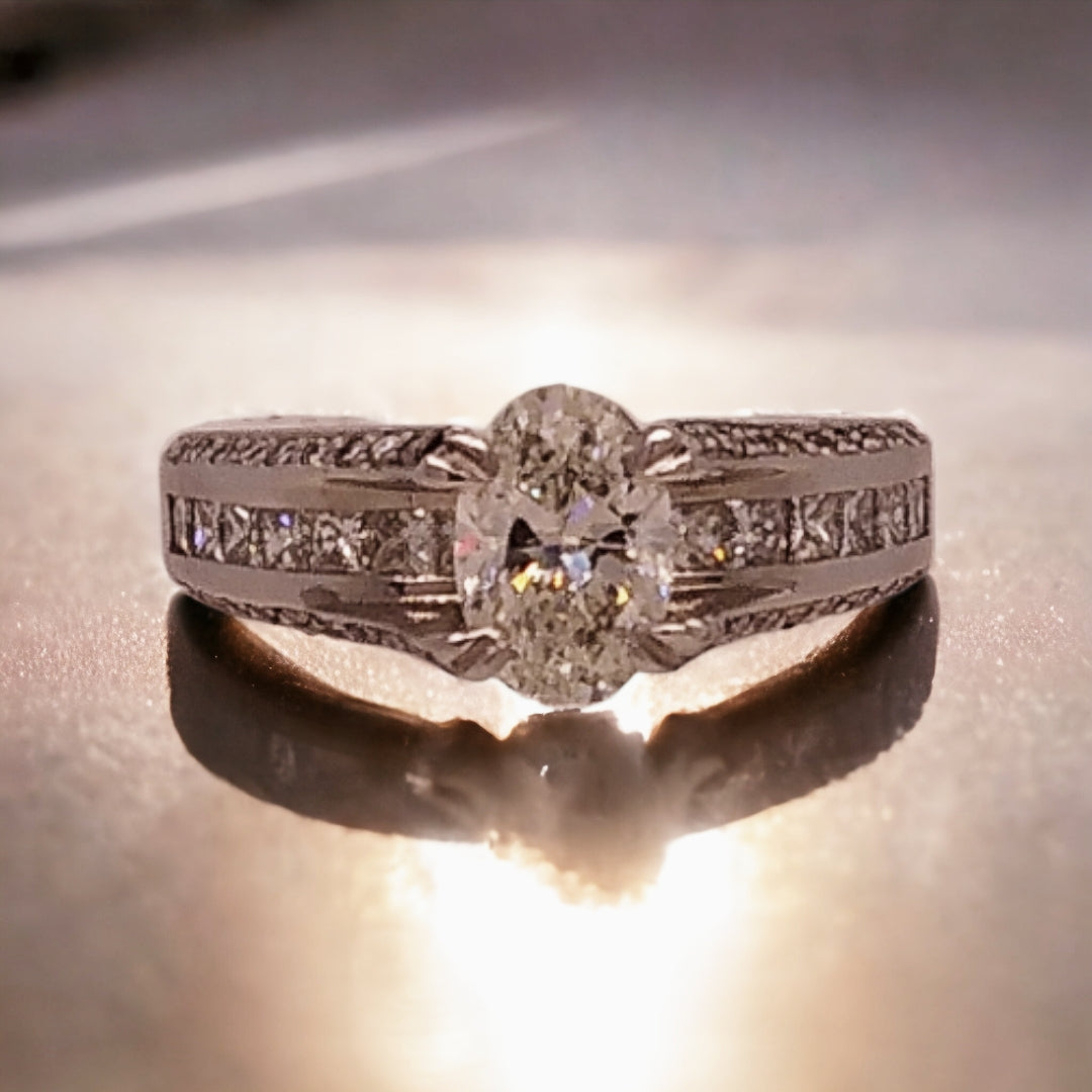 Platinum Ring set with Oval Cut Diamonds by Verragio, New York