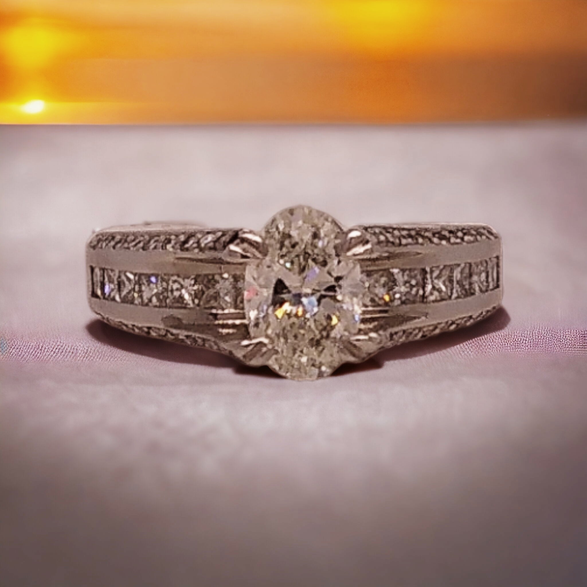 Platinum Ring set with Oval Cut Diamonds by Verragio, New York