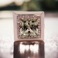 18ct White Gold, Green Quartz & Diamond Ring