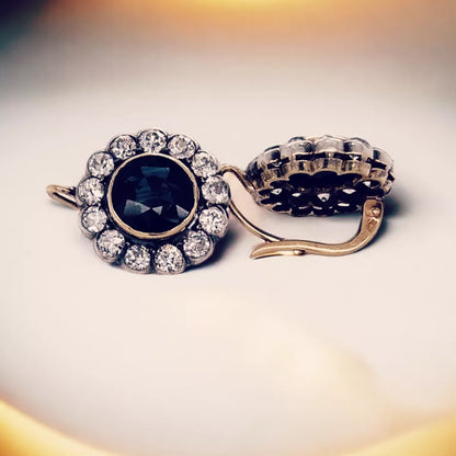 Edwardian 18ct Gold, Diamond & Sapphire Cluster Earrings