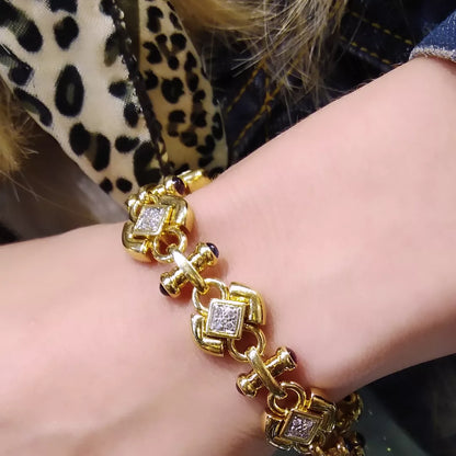 Vintage 18ct Gold, Ruby, Sapphire & Diamond Set Bracelet from Italy