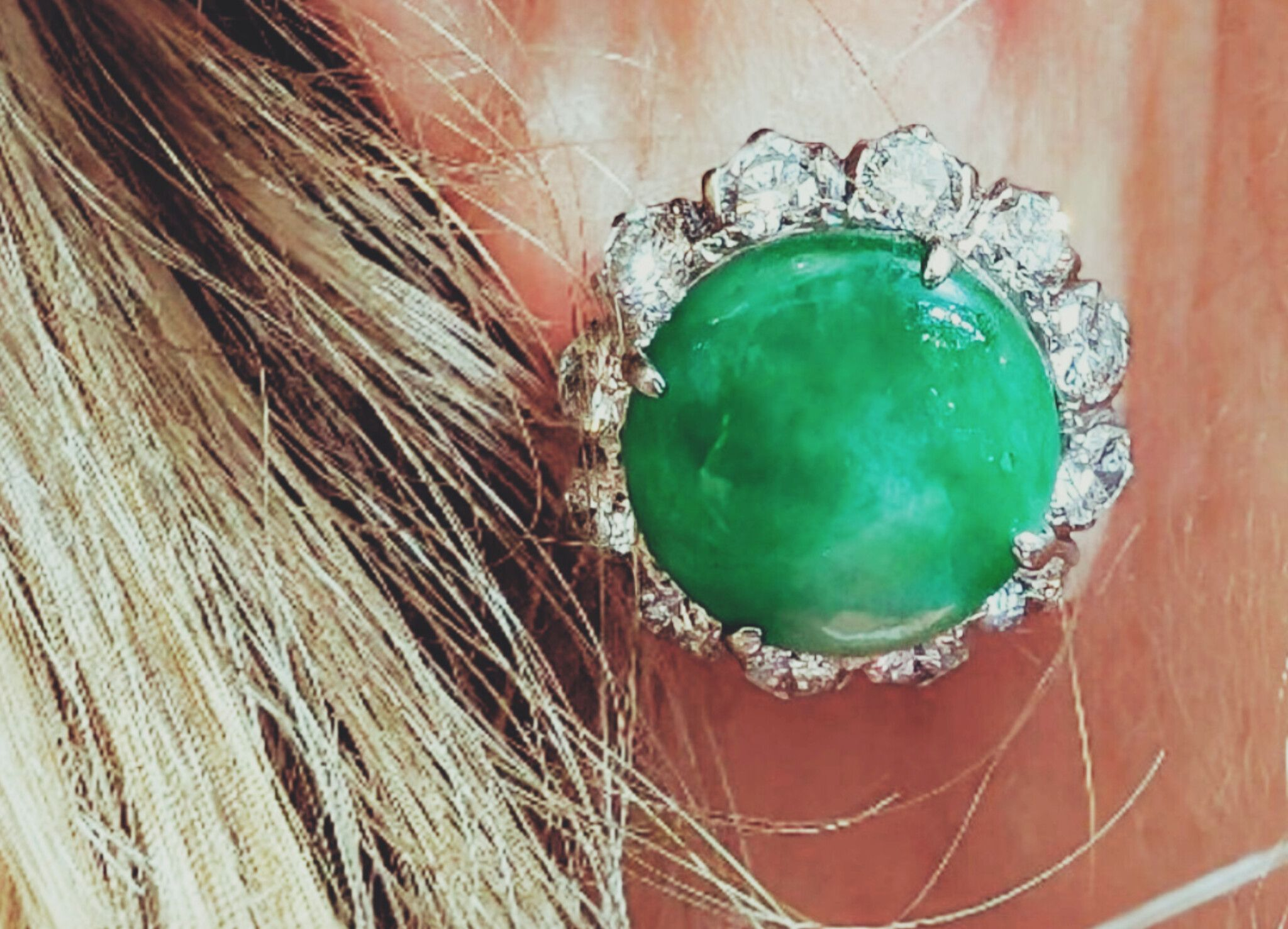 Vintage Jade and Diamond Vintage Stud Earrings in 18ct White Gold