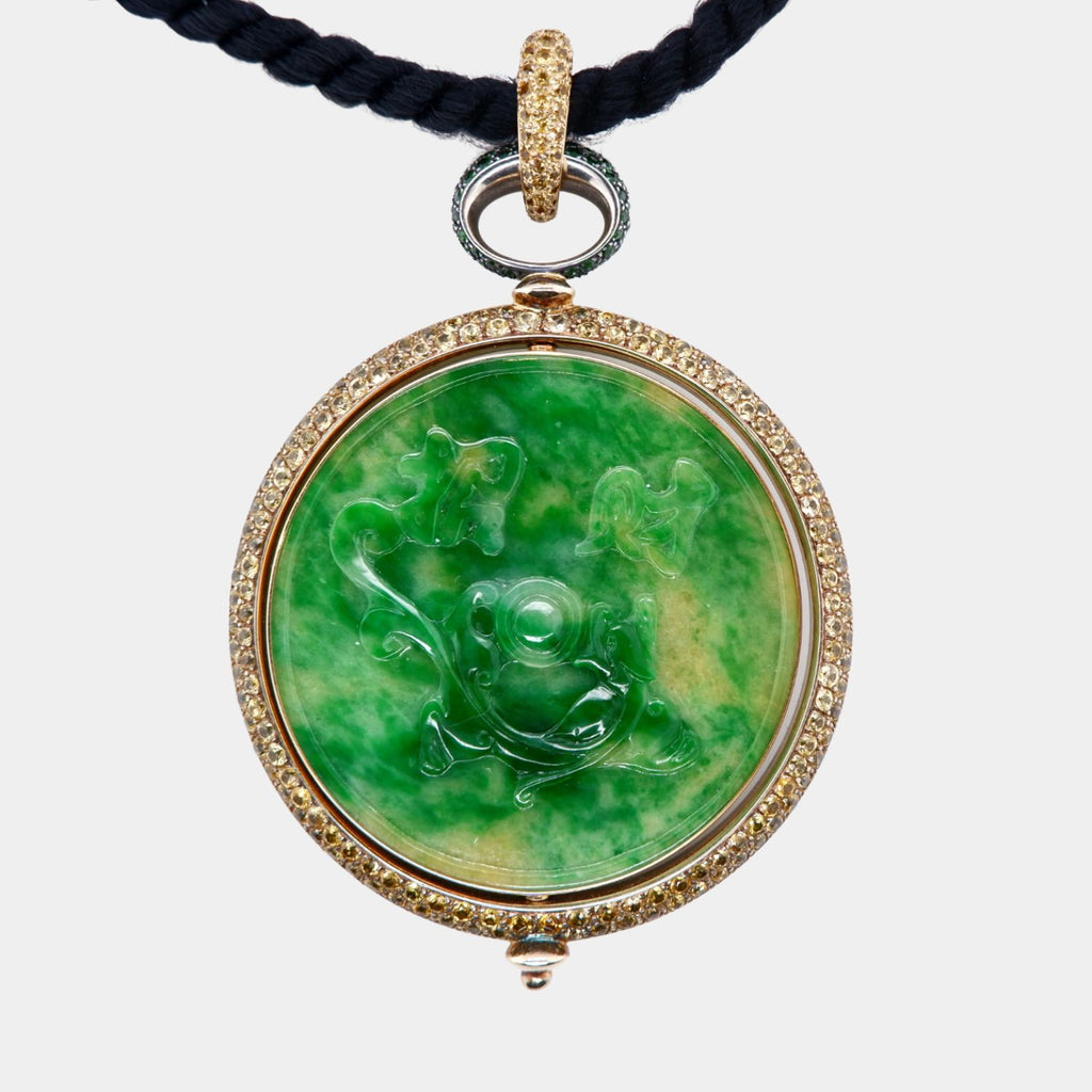 Reversible Jade Disc Pendant with Natural Yellow Sapphires and Tsavorites in 18ct Italian Gold