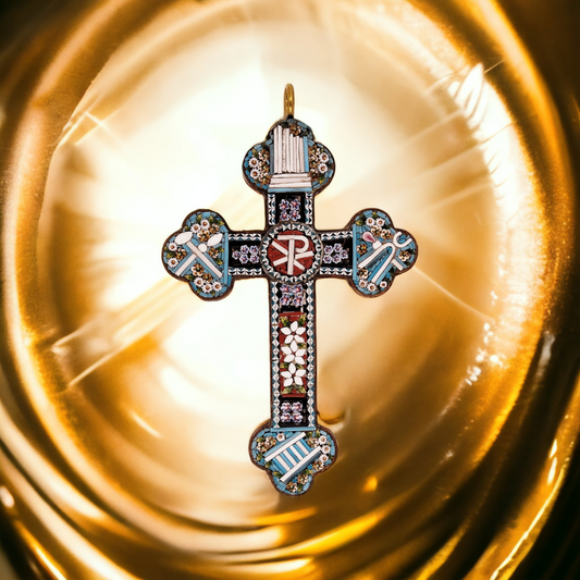 Italian Micro Mosaic Cross Pendant from the Grand Tour Period (17th-19th Century)