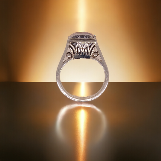 Art Deco Egyptian Revival 18ct White Gold & Sapphire Ring