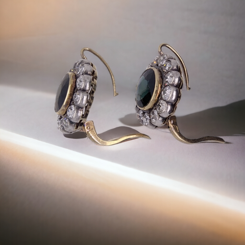 Antique 1900s Sapphire and Old European Cut Diamond Earrings