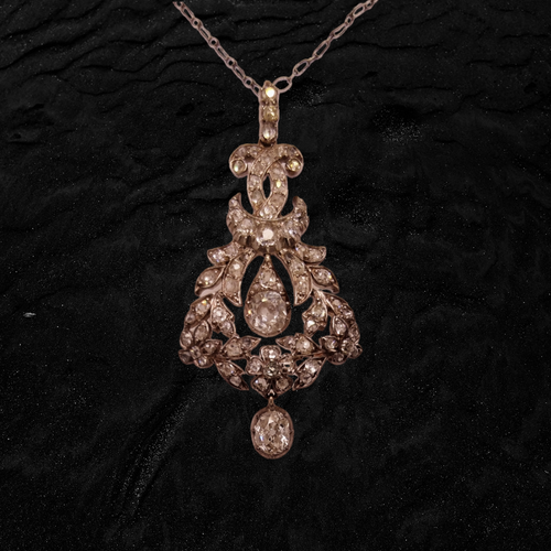 Antique 19th Century Old Mine Cut Diamond and Rose Cut Diamond Floral Pendant