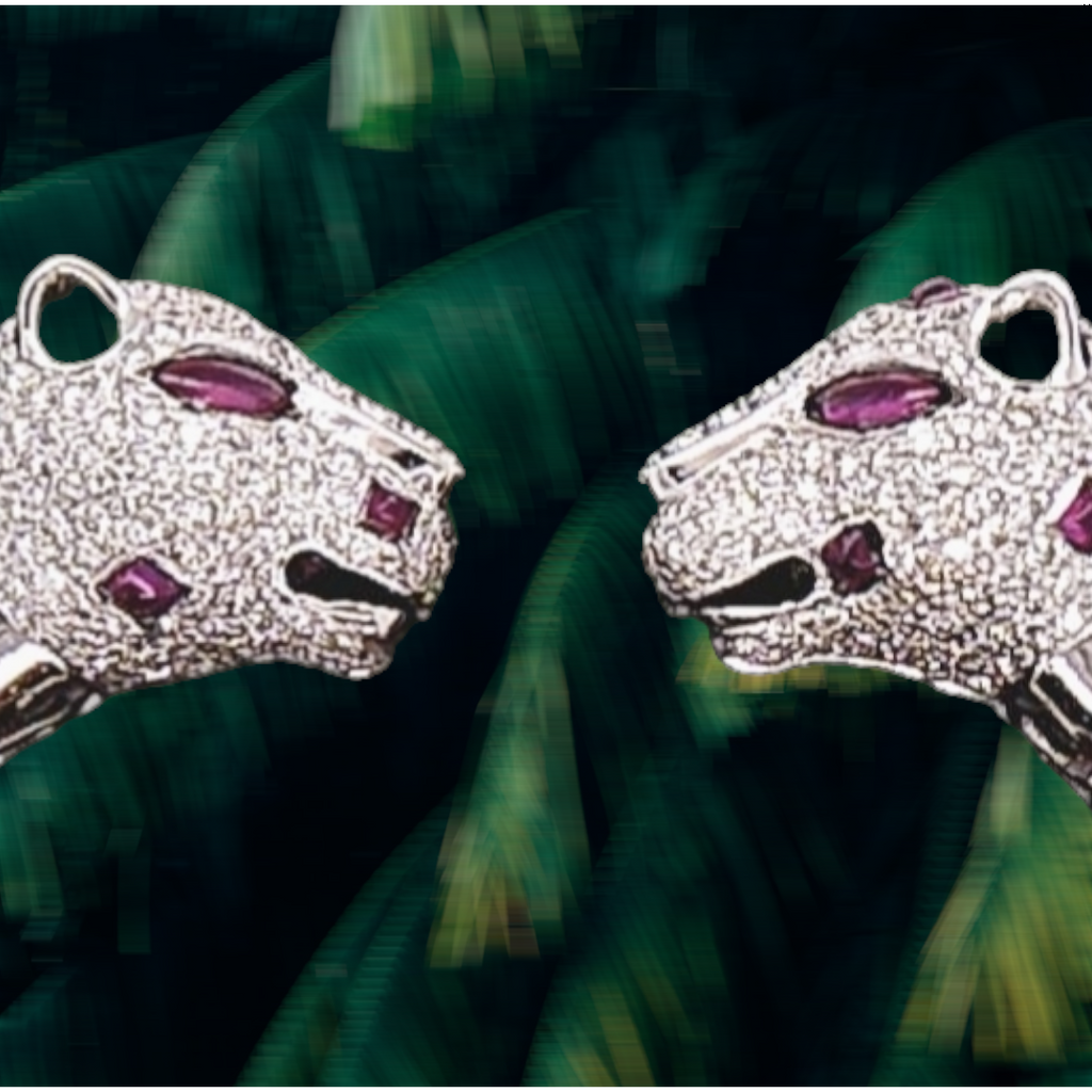 Bold 18ct White Gold, Ruby & Diamond Leopard Cuff Bracelet
