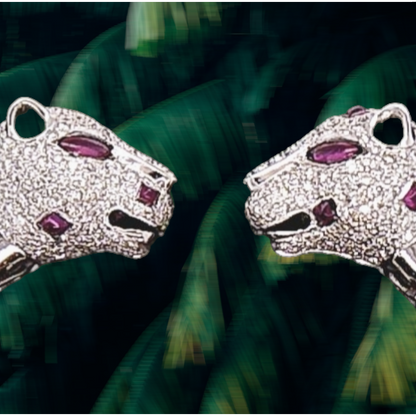 Bold 18ct White Gold, Ruby & Diamond Leopard Cuff Bracelet