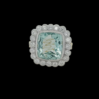 Vintage Aquamarine and Diamond Ring in 18ct White and Yellow Gold