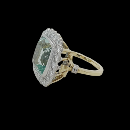Vintage Aquamarine and Diamond Ring in 18ct White and Yellow Gold