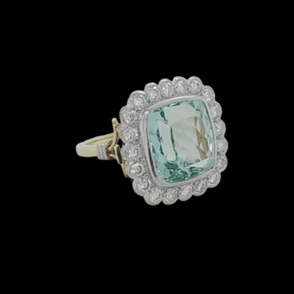Vintage Aquamarine and Diamond Ring in 18ct White and Yellow Gold