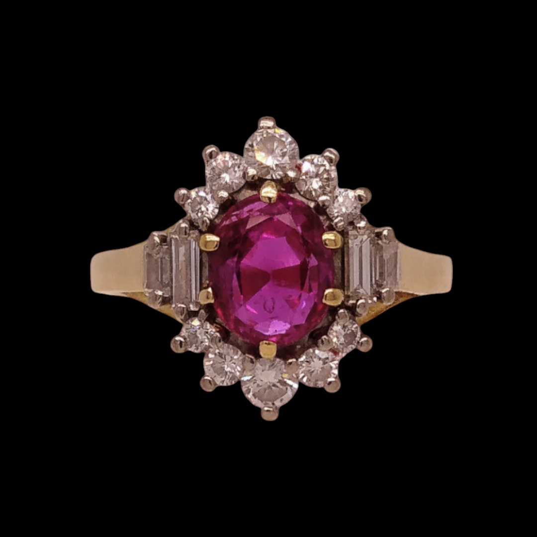 Vintage Burma Ruby, Diamond and Two-Tone Gold Ring