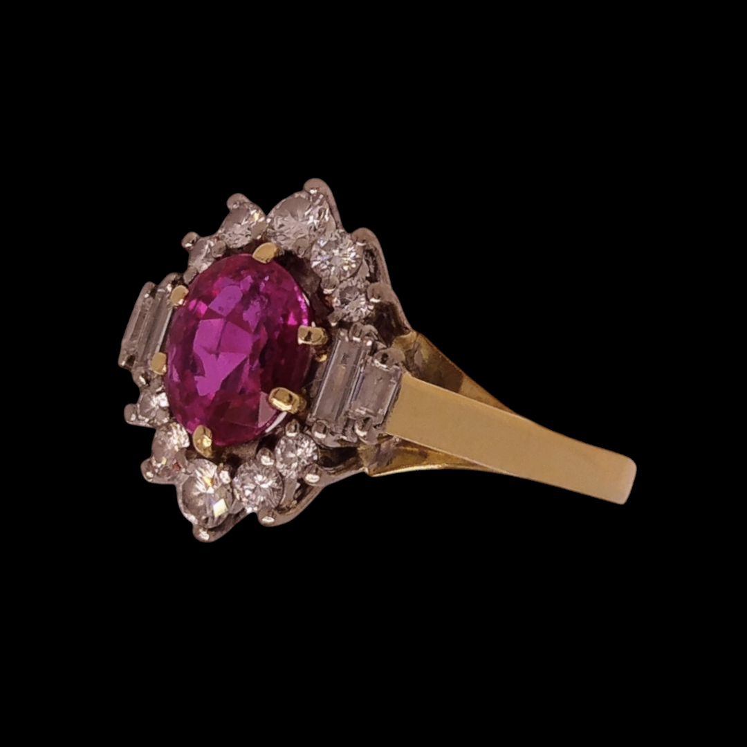 Vintage Burma Ruby, Diamond and Two-Tone Gold Ring