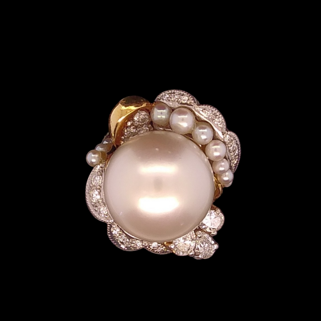 South Sea Pearl and Diamond Ring in 18ct Yellow Gold and Platinum