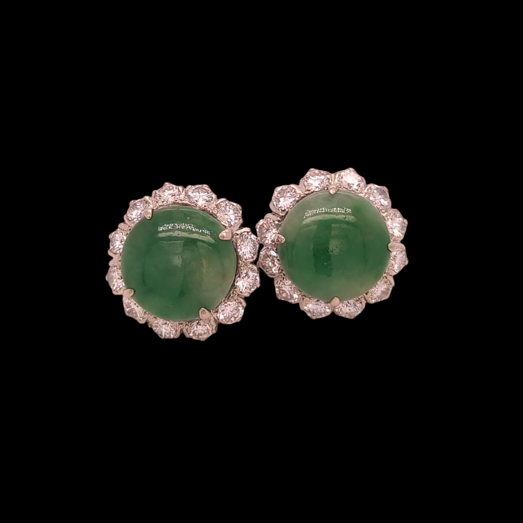 Vintage Jade and Diamond Vintage Stud Earrings in 18ct White Gold