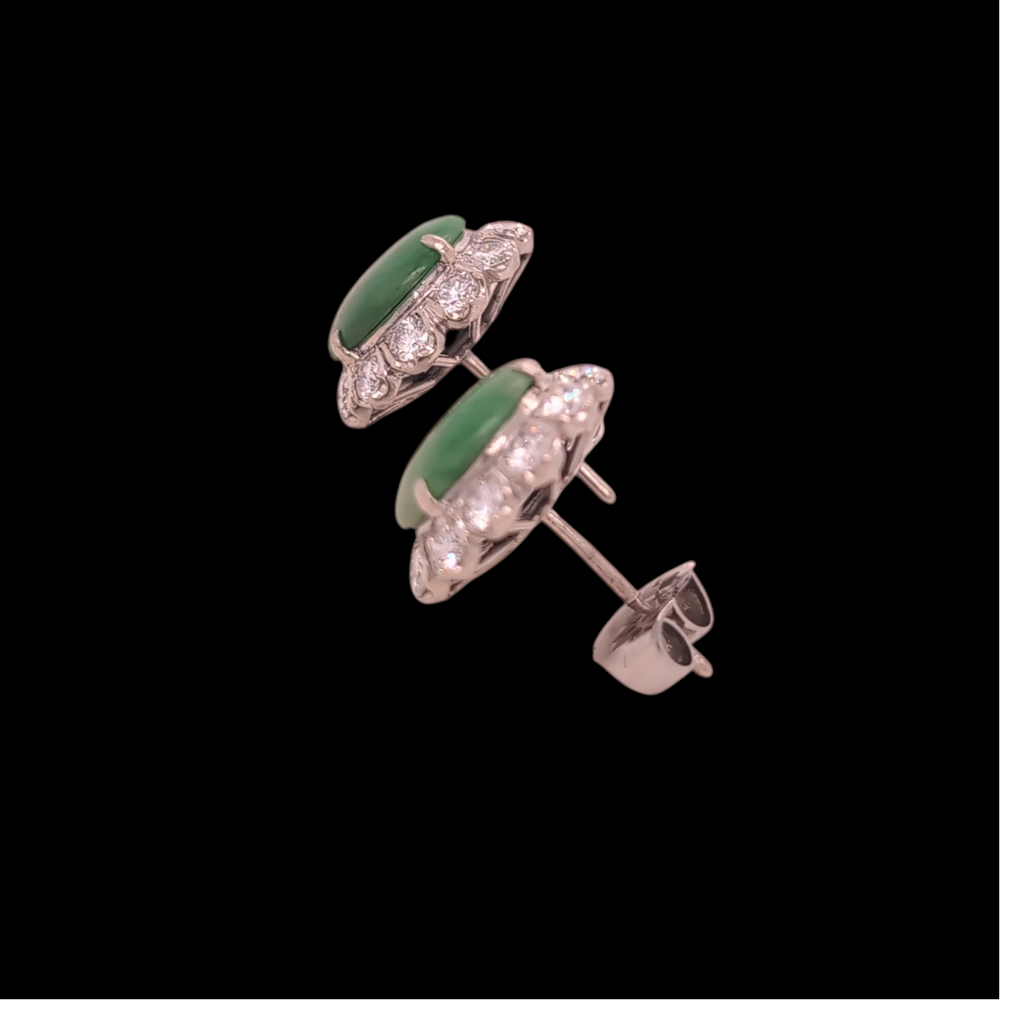 Vintage Jade and Diamond Vintage Stud Earrings in 18ct White Gold