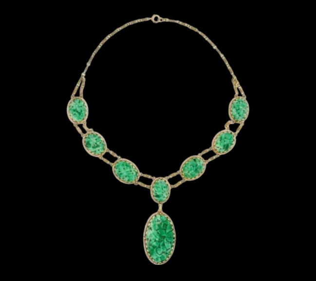 Antique Jadeite Jade and Seed Pearl Pendant Necklace