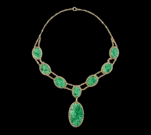 Antique Jadeite Jade and Seed Pearl Pendant Necklace
