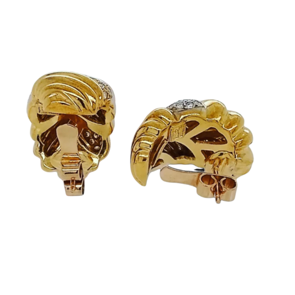 Vintage Italian "Milano Piero" in Two Tone 18ct Gold and Diamond Woven Earrings