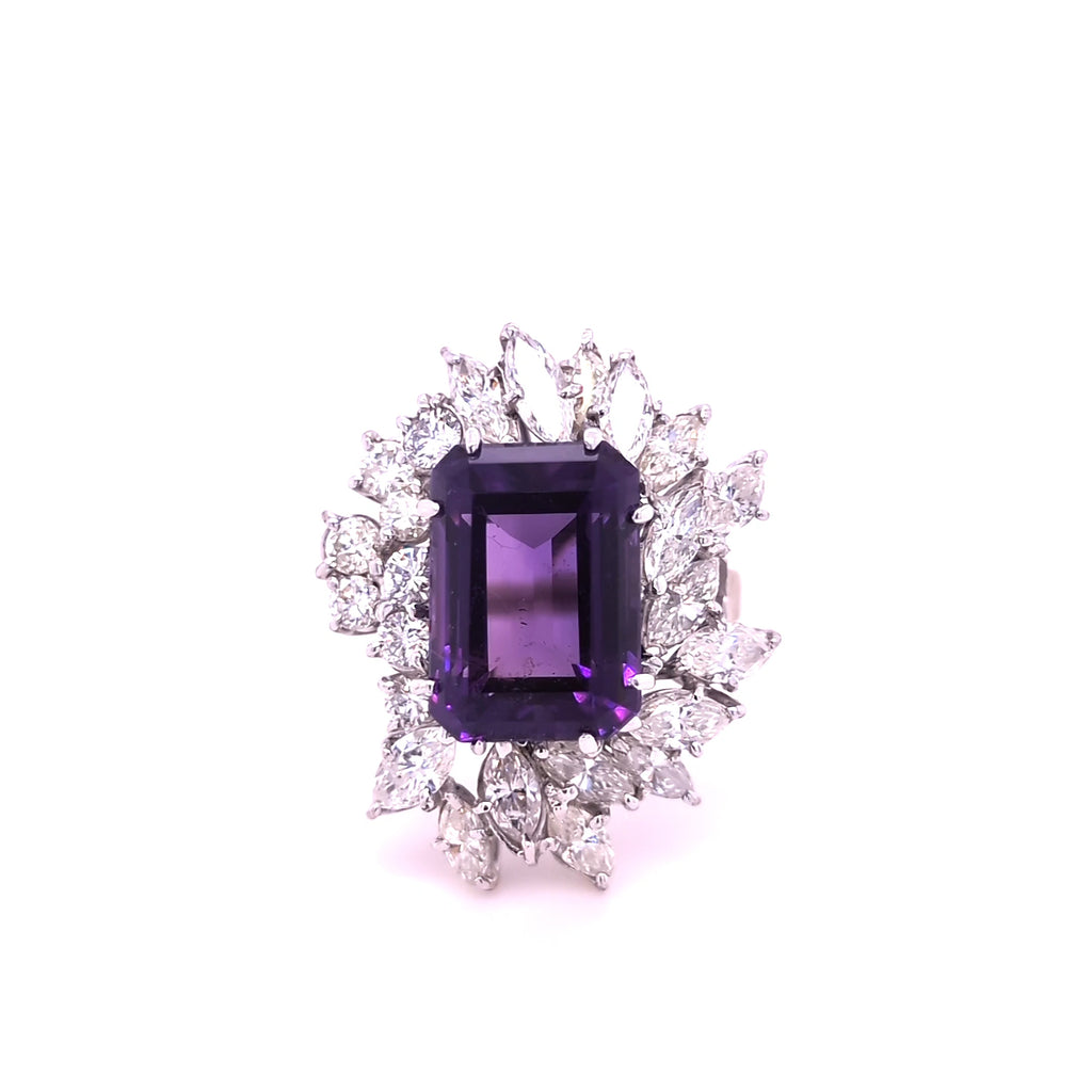 Vintage Amethyst and 18ct Yellow and White Gold Diamond Ring