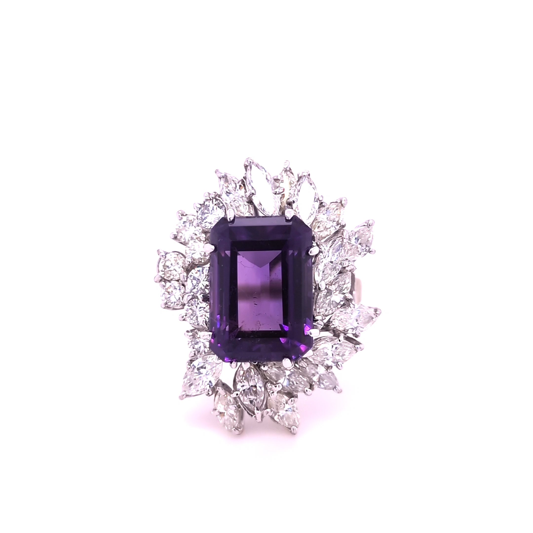Vintage Amethyst and 18ct Yellow and White Gold Diamond Ring