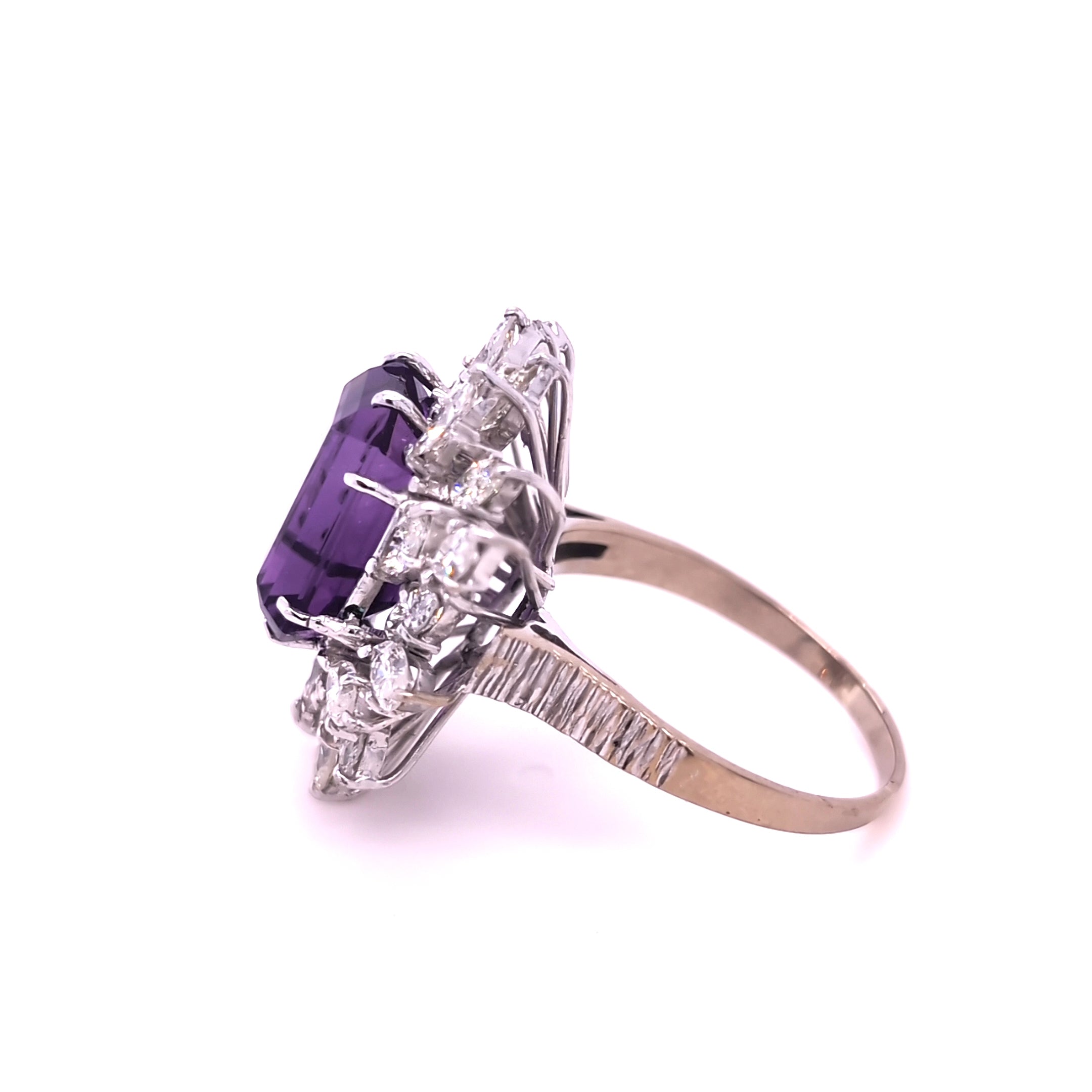 Vintage Amethyst and 18ct Yellow and White Gold Diamond Ring