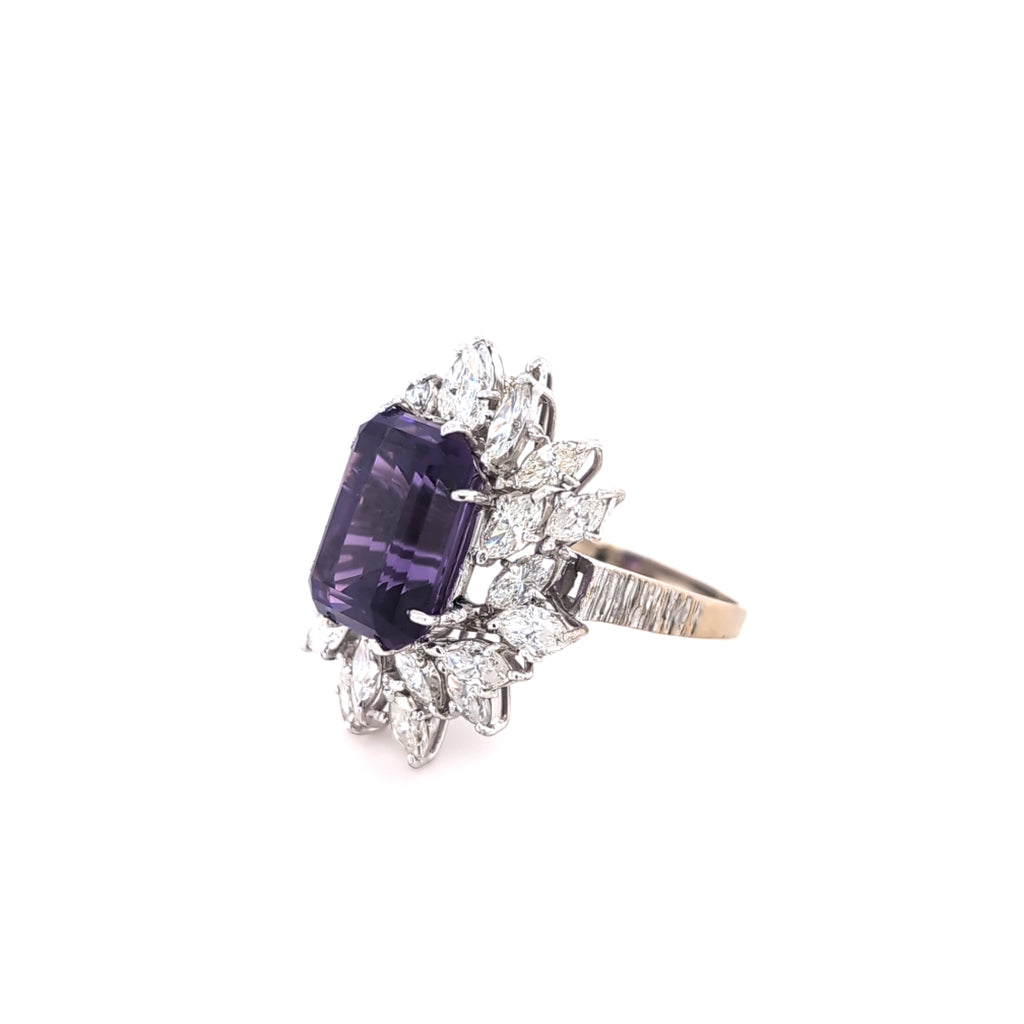 Vintage Amethyst and 18ct Yellow and White Gold Diamond Ring