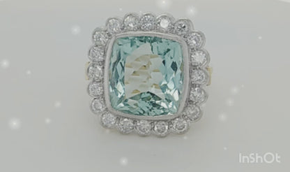 Vintage Aquamarine and Diamond Ring in 18ct White and Yellow Gold