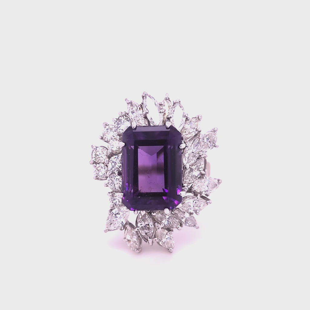 Vintage Amethyst and 18ct Yellow and White Gold Diamond Ring