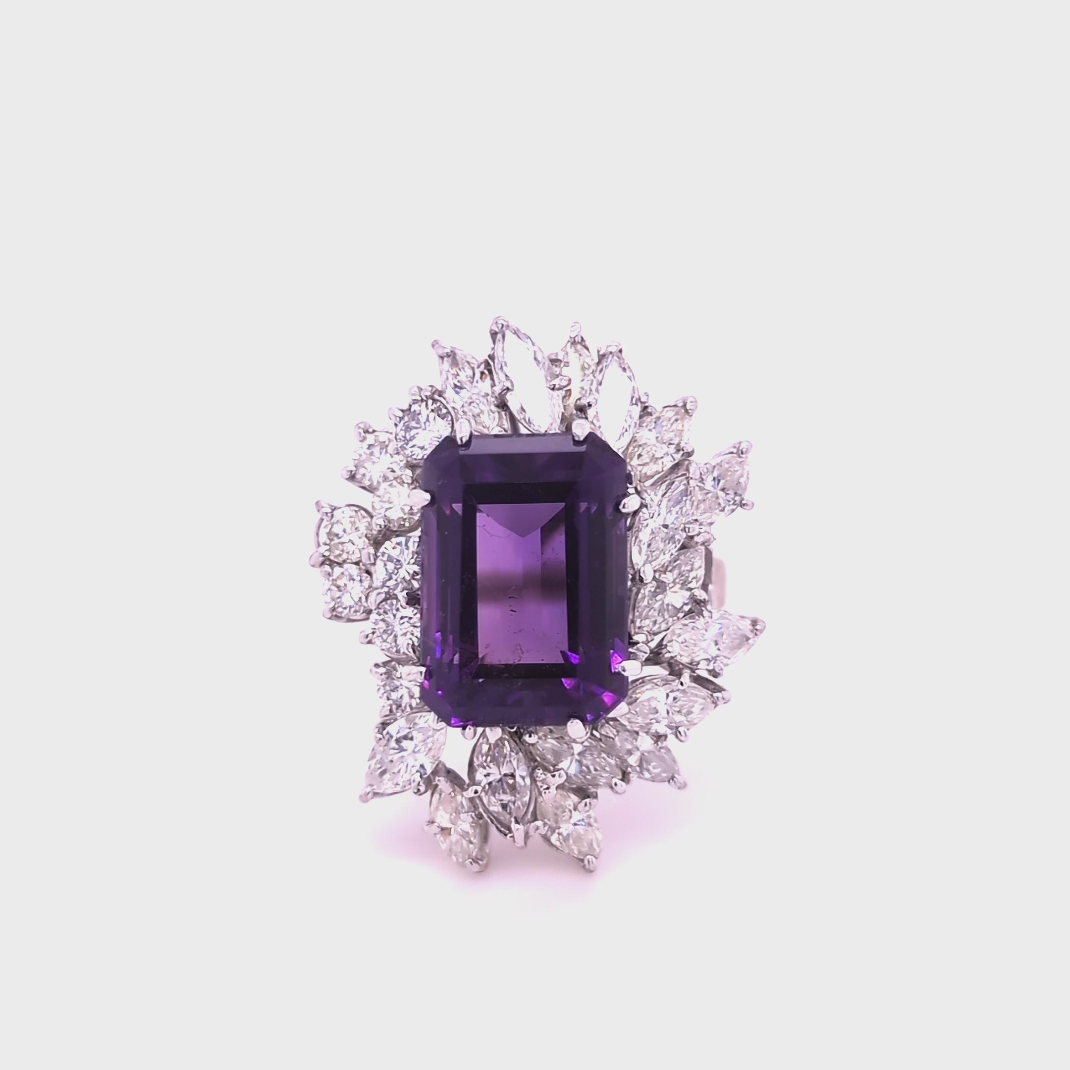 Vintage Amethyst and 18ct Yellow and White Gold Diamond Ring