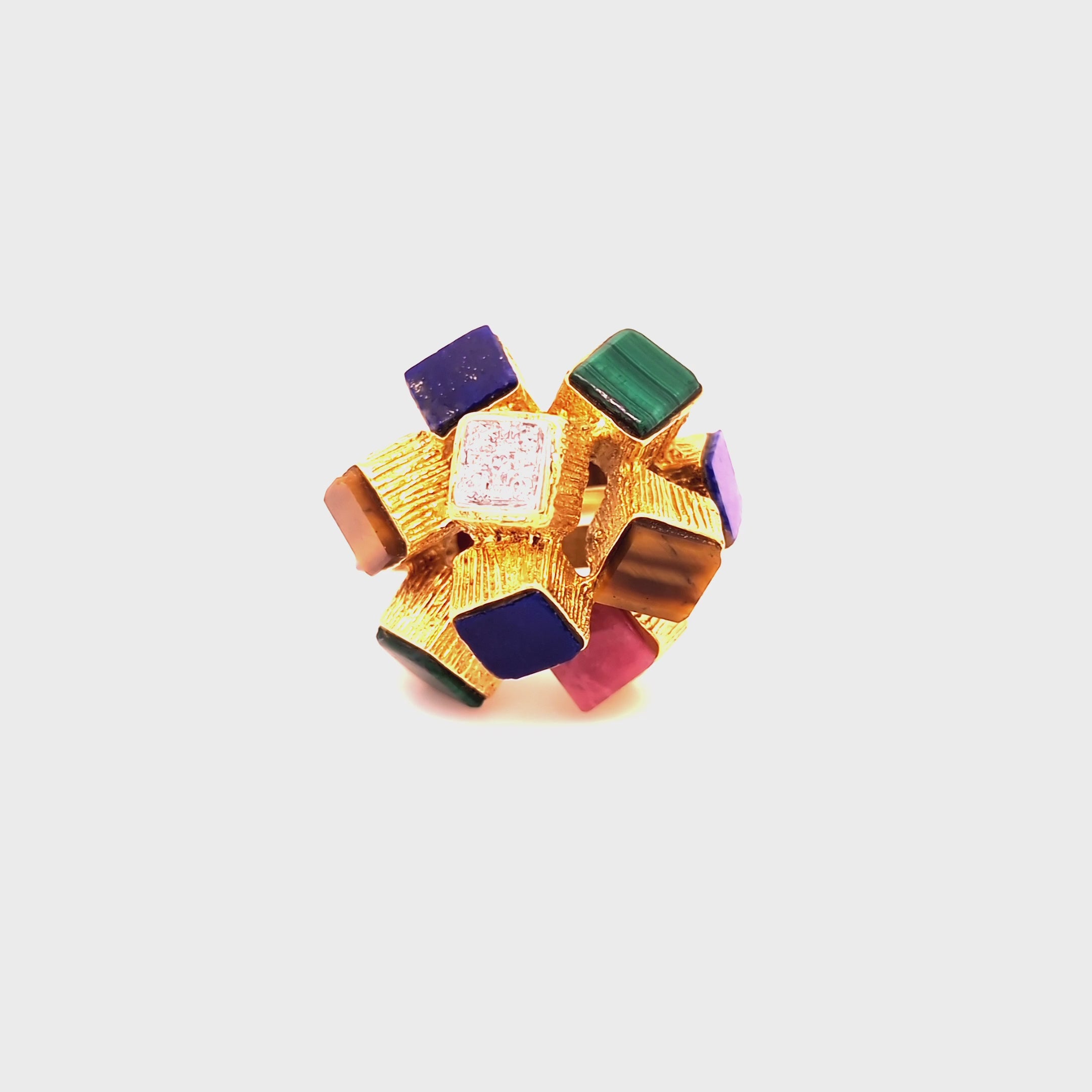 Vintage 1960's Cubist Multi Gem Ring