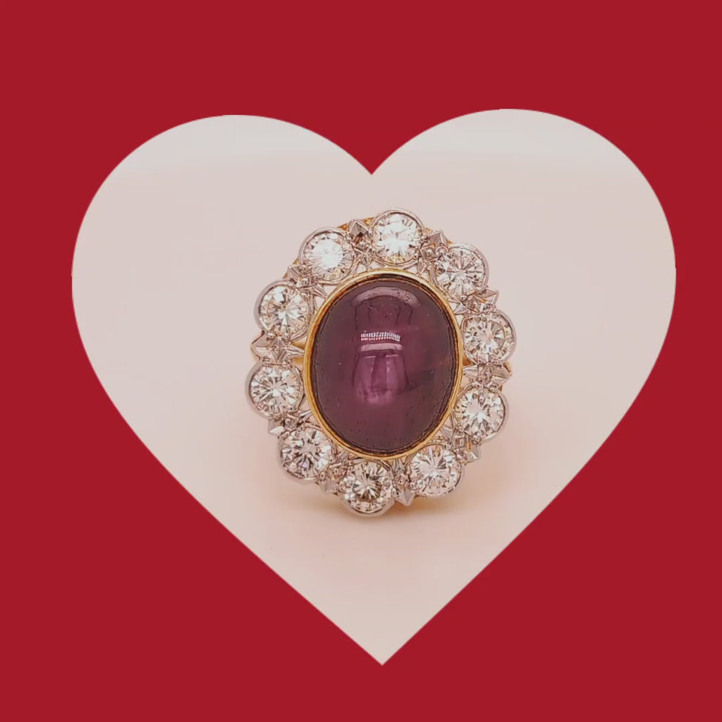 Cabochon Ruby and Diamond Cluster Ring