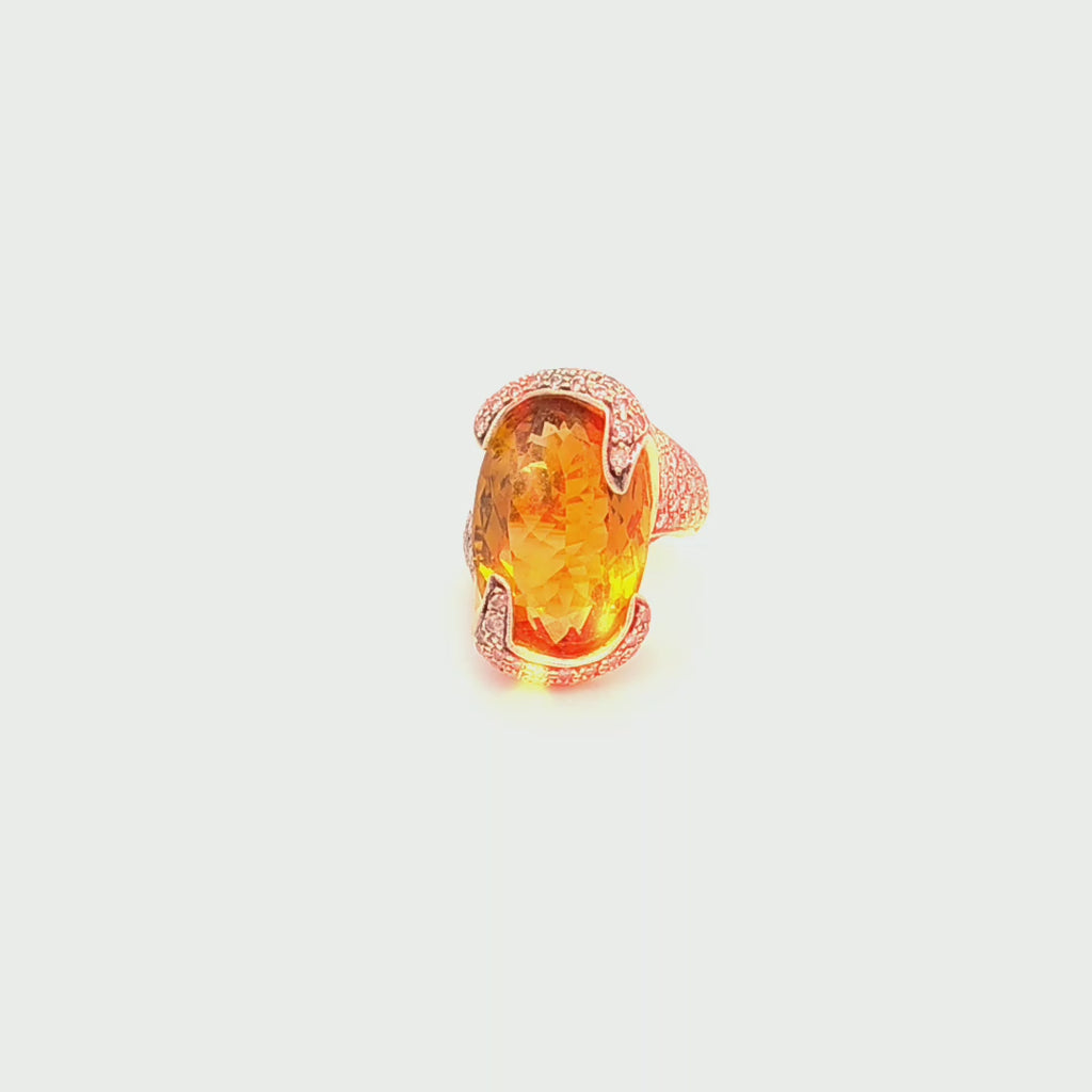 Citrine and Diamond-Encrusted 'Fang' Ring in 18ct Yellow Gold