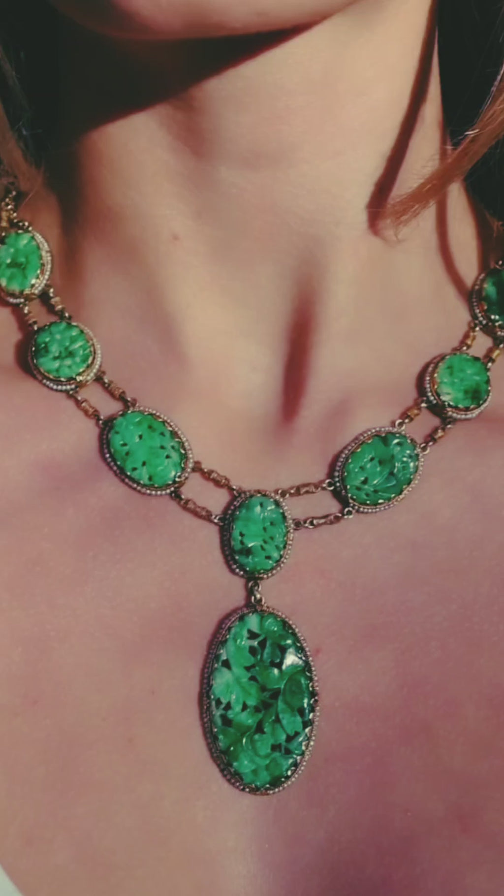 Antique Jadeite Jade and Seed Pearl Pendant Necklace