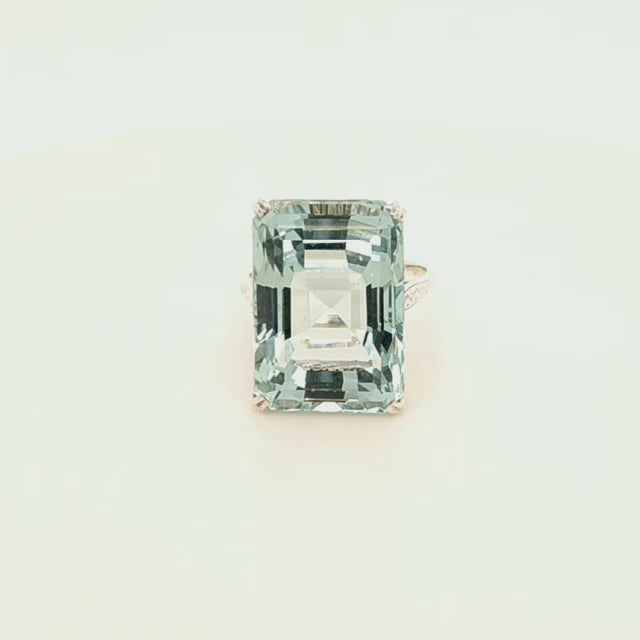 Antique Egyptian Revival 30ct Aquamarine Ring in 9ct White Gold